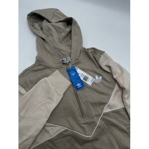 Adidas Kids HZ Hoodie Size L Beige White Quarter Zip Logo Casual Athleisure
